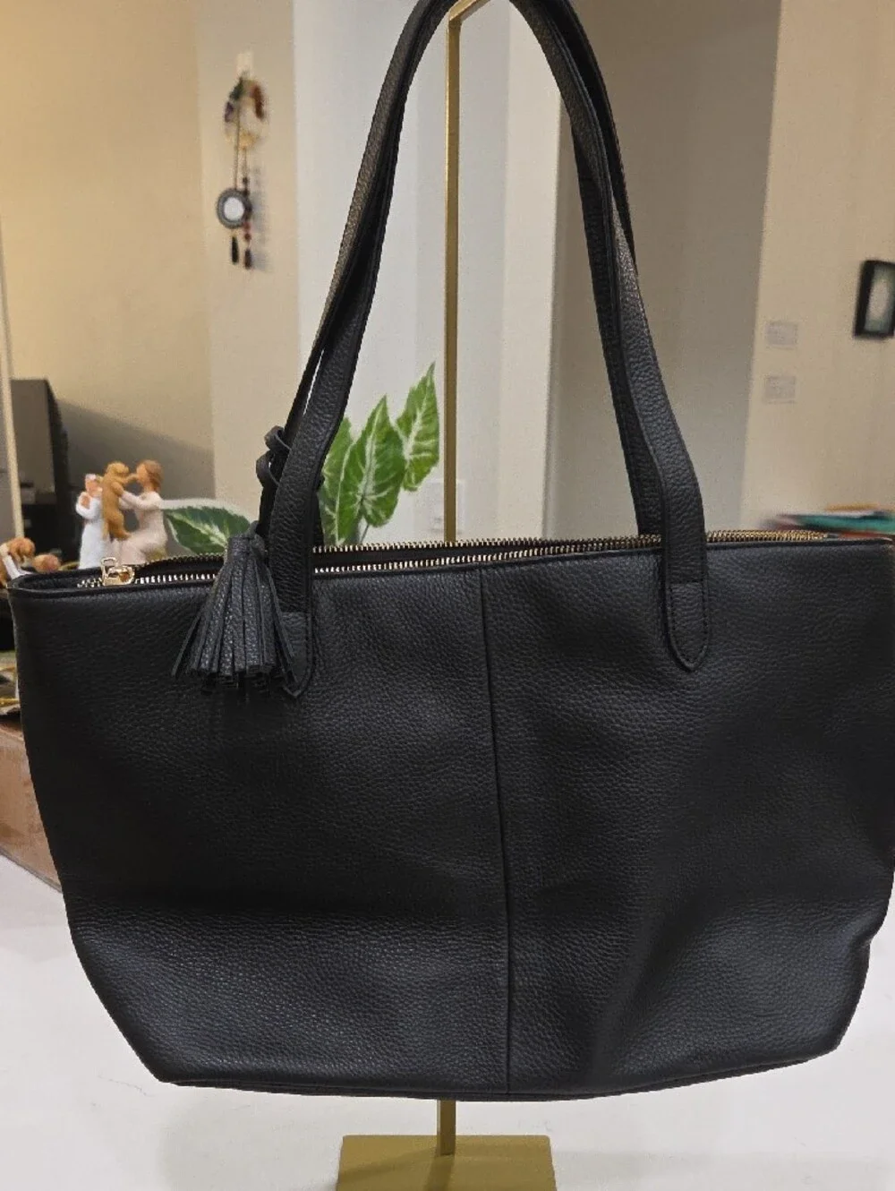 Onna Ehrlich Black Leather Tote with Tassel